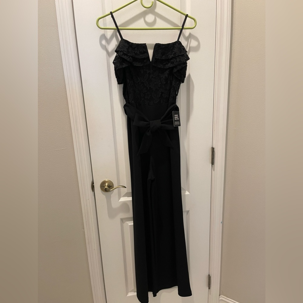 Express Black Lace Ruffle Top Wide Leg Jumpsuit Dress NWT size S